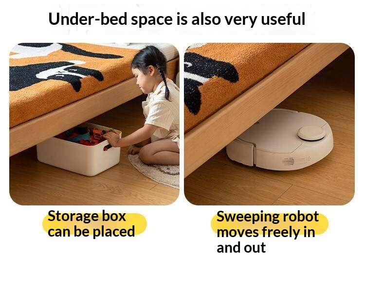 Beech Solid Wood Kids Bed with Adjustable Height and Rounded Corner Headboard