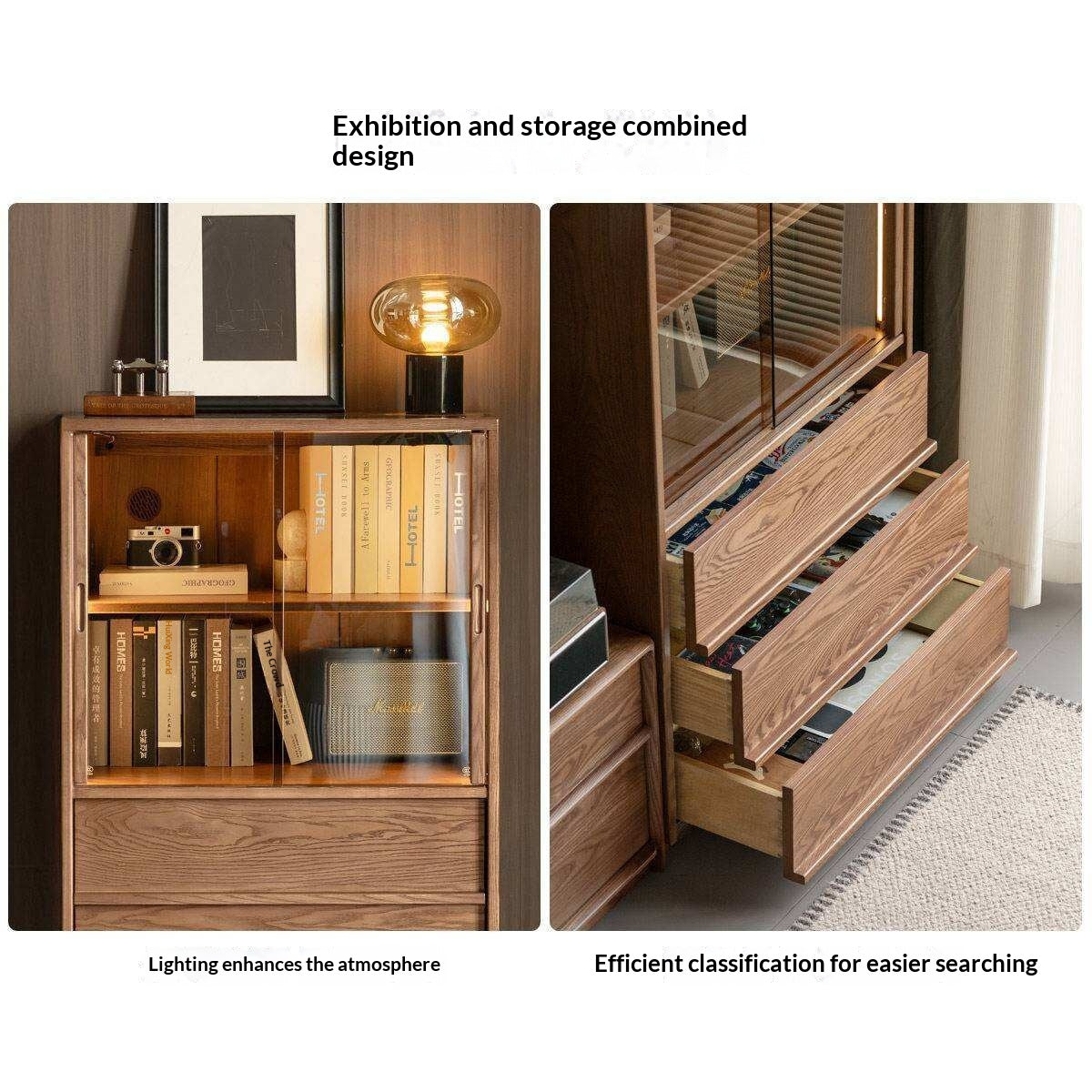 White Ash Solid Wood Side Cabinet with Italian Light Luxury Style