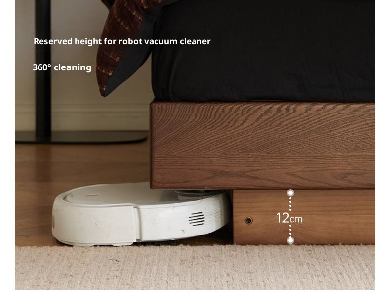 Oak Solid Wood Floating Platform Box Bed, Headboard-Free Bed with Light Modern Minimalist