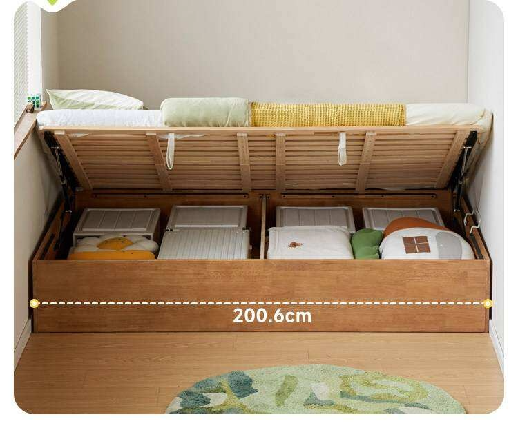 Oak Solid Wood Kids Storage Bed with End-Lift Opening