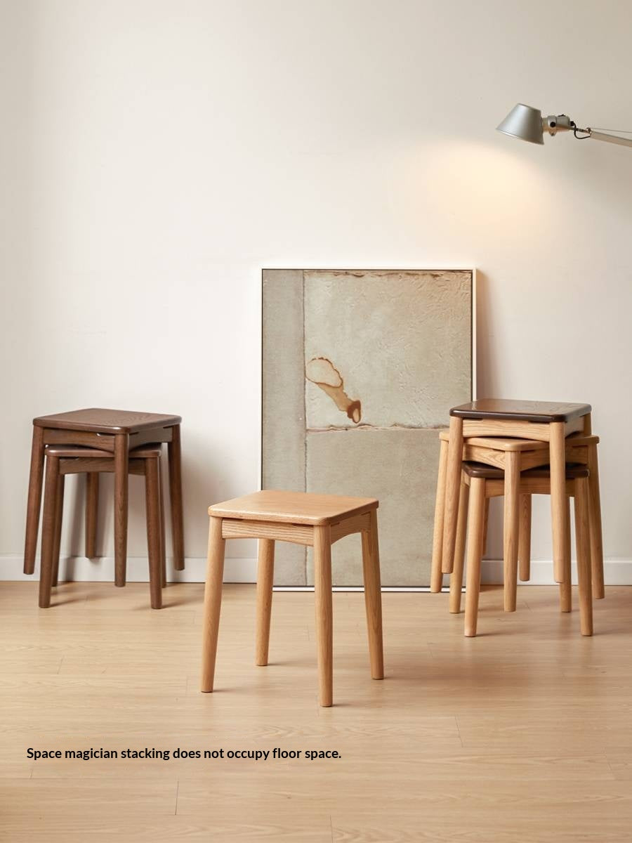4 pcs -Oak Solid Wood Square Stool