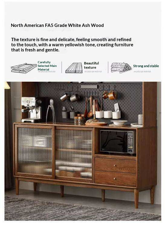 Ash Solid Wood Sideboard High Wine Cabinet Buffet