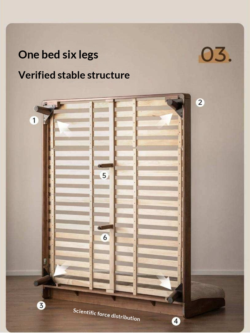 Rubberwood Solid Wood Bed with Oversized Soft Pillow Headboard