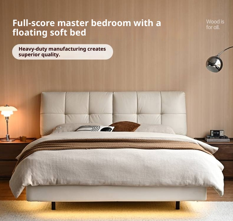 Genuine Leather Top Layer Cowhide Soft Suspension Bed with Lighting