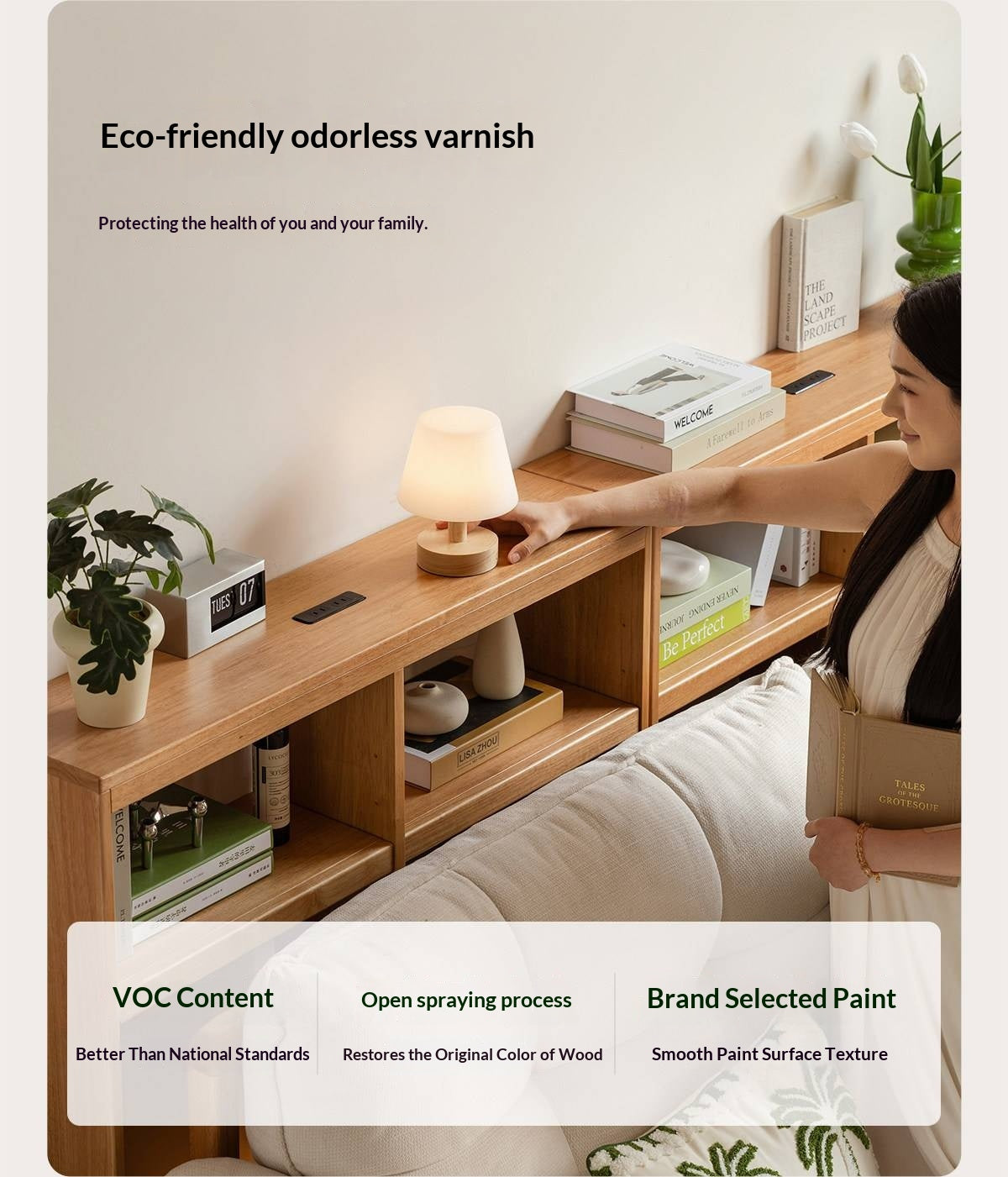 Solid RubberWood Sofa Back Console Table with Open Storage Shelves