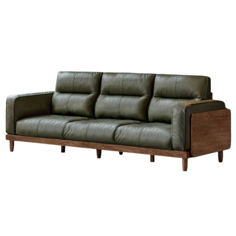 Sandalwood, Ash Solid Wood Genuine Leather, fabric High-Back Sofa