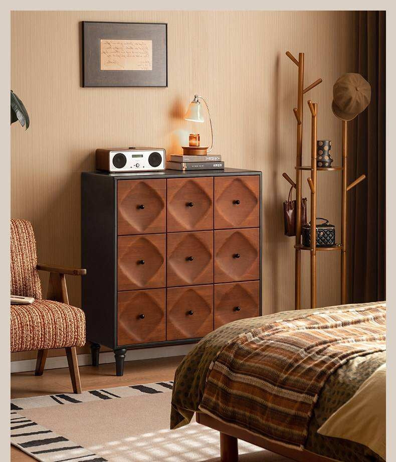 Rubberwood Solid 9-Drawer Dresser, Mid Century Bedroom Storage Cabinet