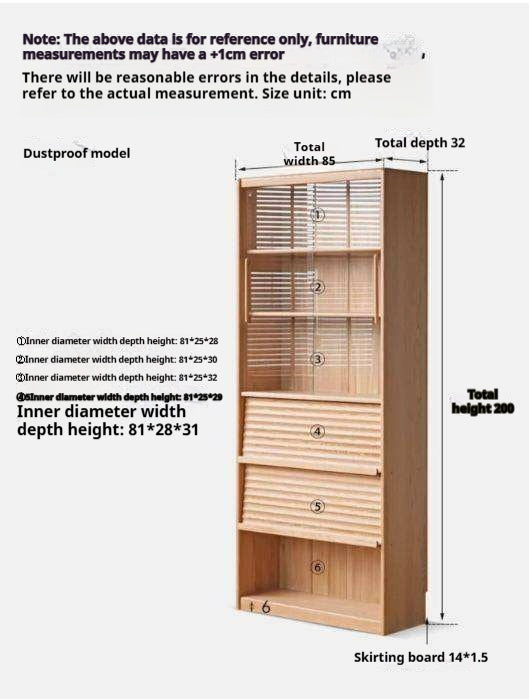 Oak, Beech Solid Wood Bookcase With Glass Door Floor-Standing Bookshelf Multi-Layer Storage Rack Free Combination Display Cabinet