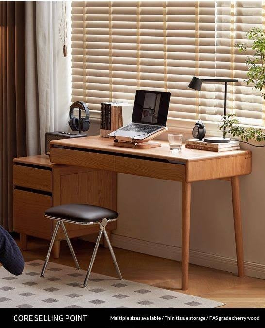 Cherry Solid Wood Retro Retractable Computer Desk
