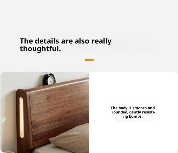 Black Walnut Solid Wood suspended bed with Ambient LED Headboard Lighting