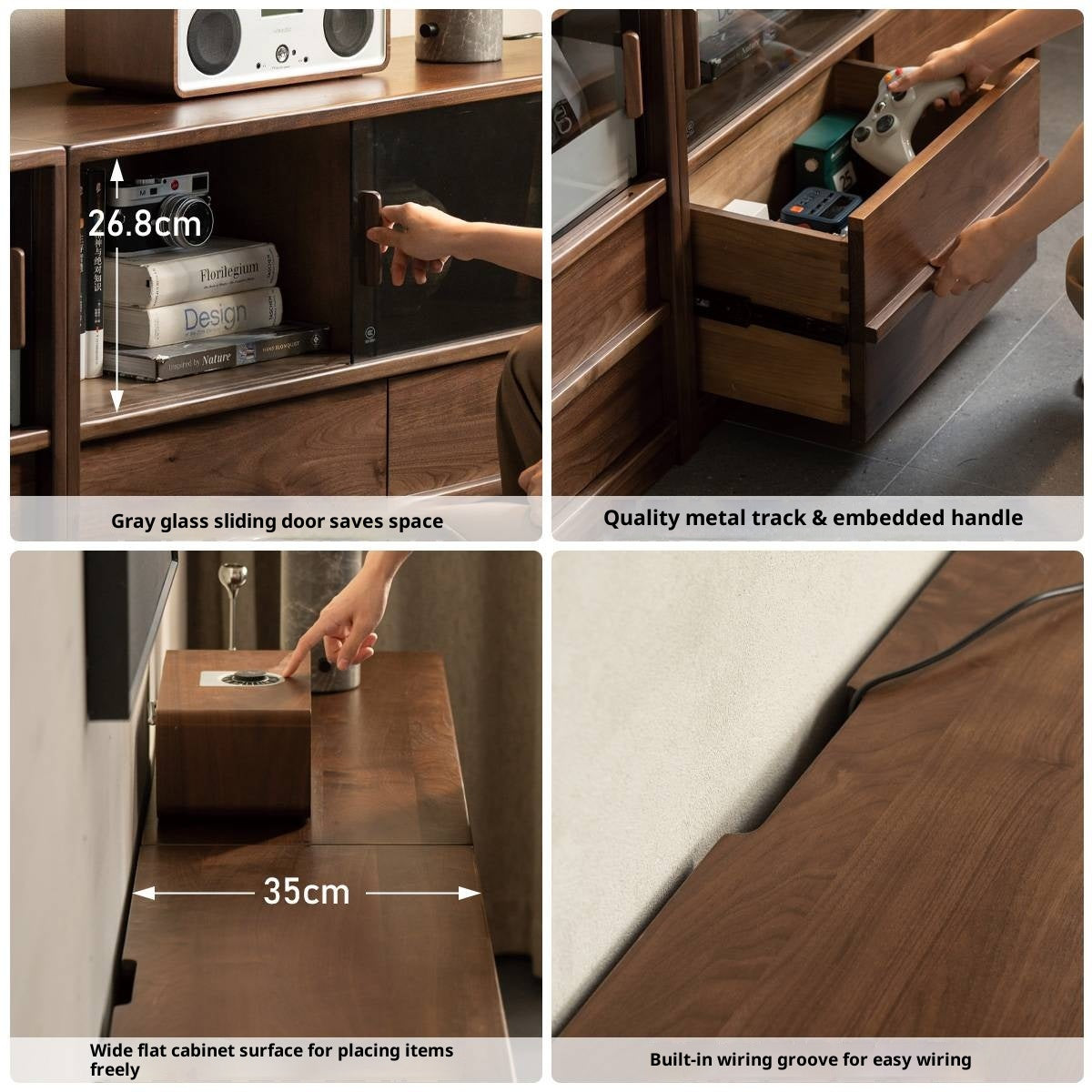 Black Walnut Solid Wood Italian Light Luxury TV Cabinet