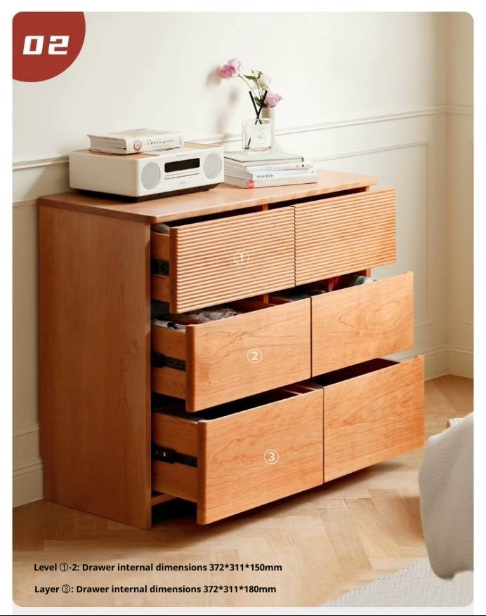 Cherry Solid Wood Six-Drawer Chest, Storage Chest