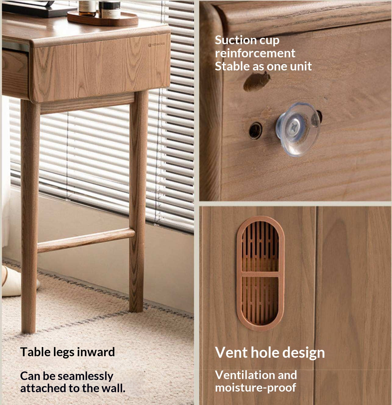 Ash Solid Wood Modern Vanity Table with Extendable Feature