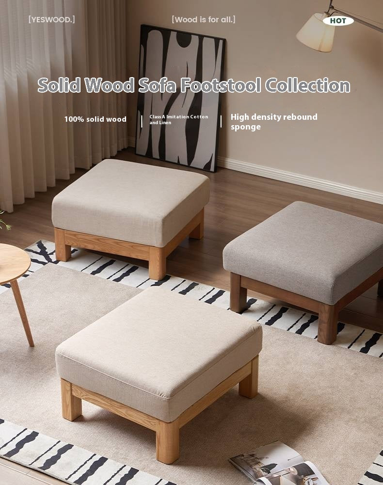 Oak, Ash, Poplar, Black Walnut Solid Wood Footstool Small Fabric Stool For Home