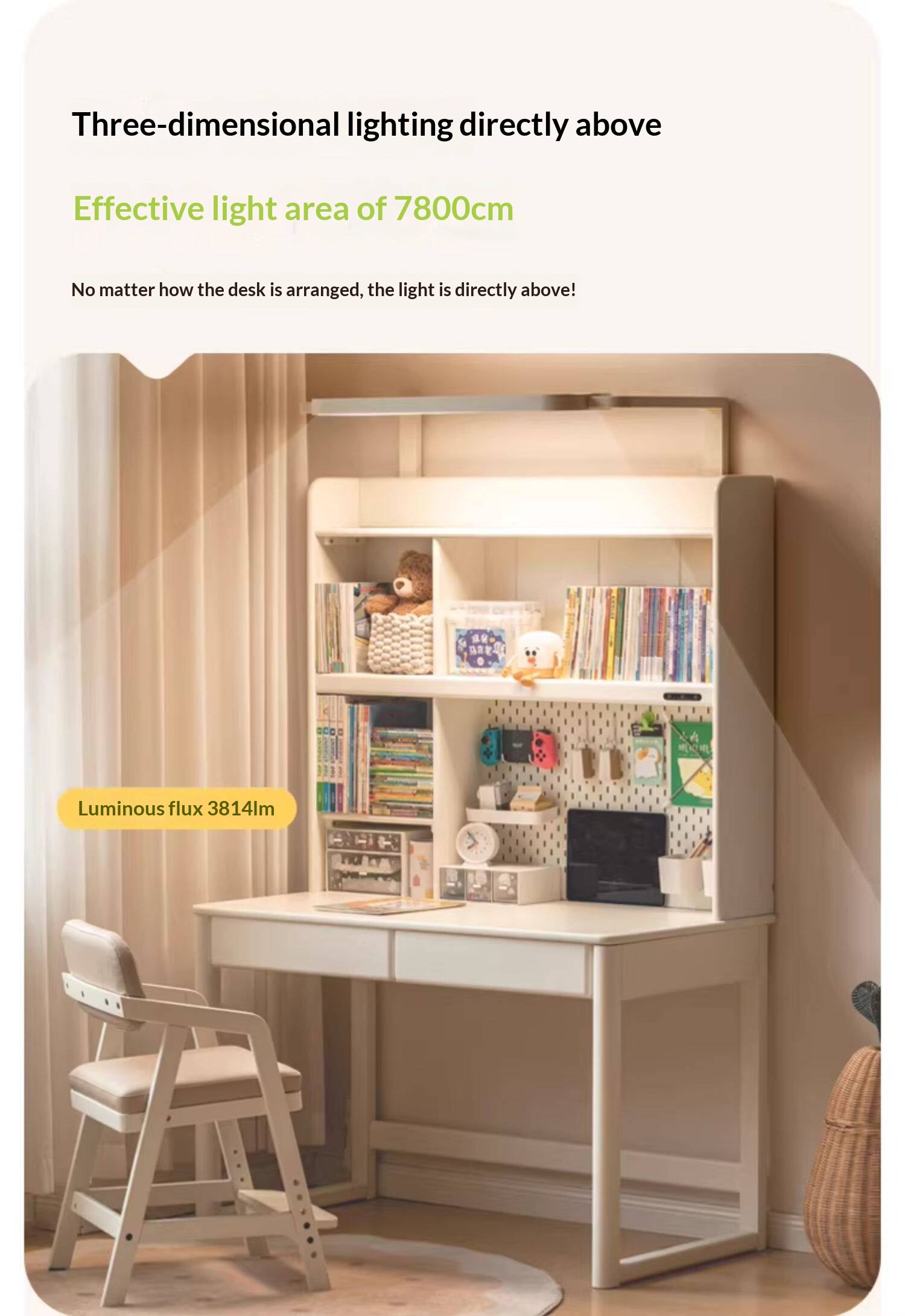 Solid RubberWood Cream Style Bookshelf Integrated Kids Table