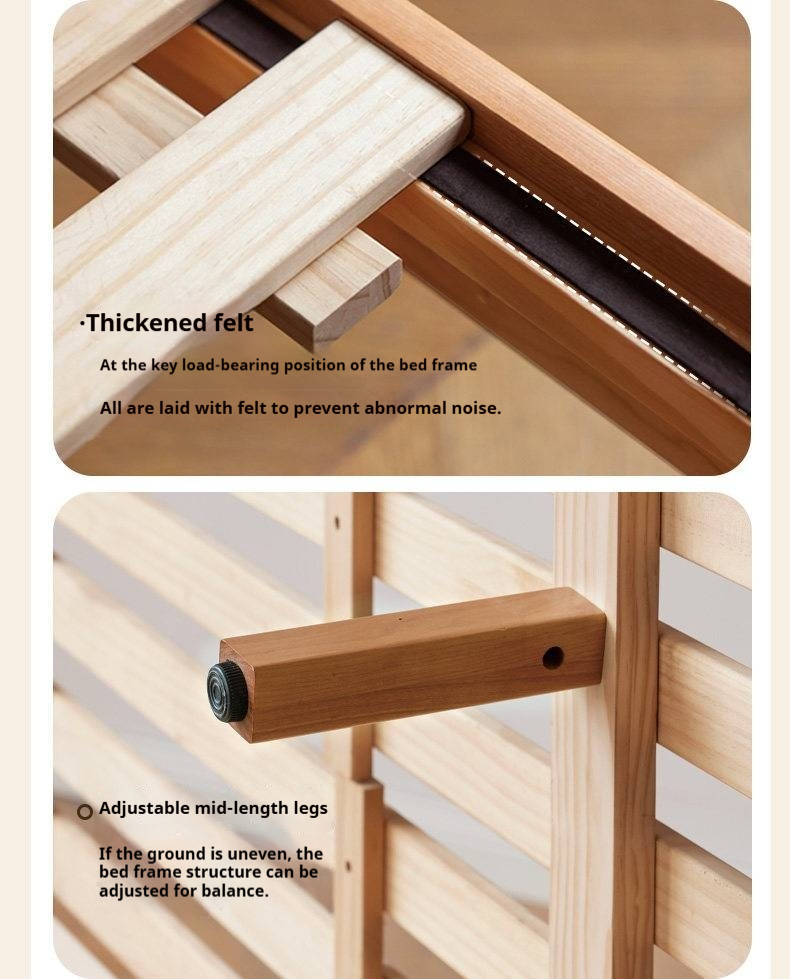 Cherry Solid Wood Upholstered Bed — Platform Bed, Headboard-Free Bed Floor Style, Simple Floating Bed