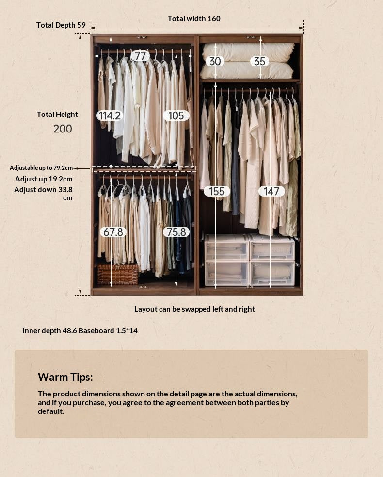 Black Walnut Solid Wood Wardrobe In Vintage Style