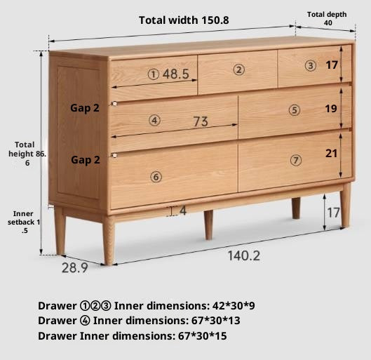 Oak Solid Wood Five-Drawer Chest