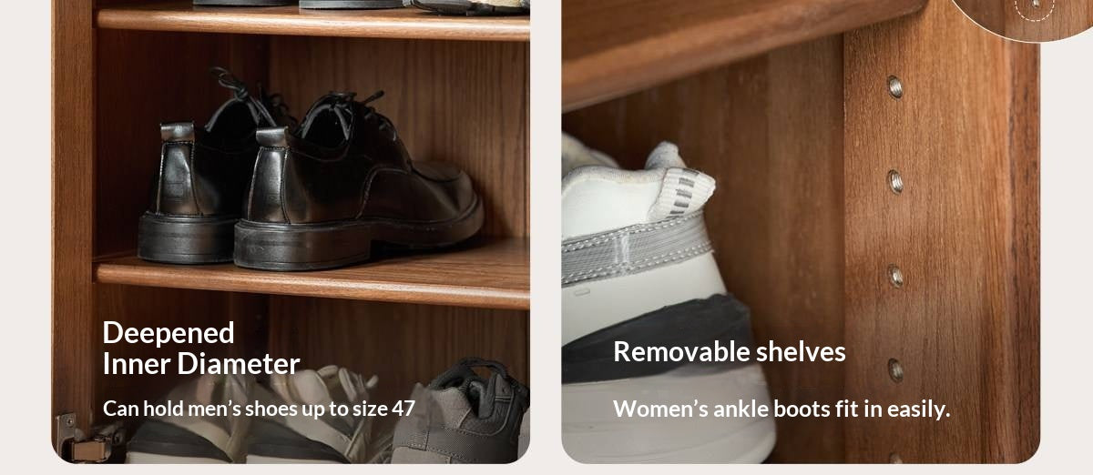 Oak Solid Wood Narrow Shoe Storage Cabinet with Flip-Top Compartment and Perforated Metal Door
