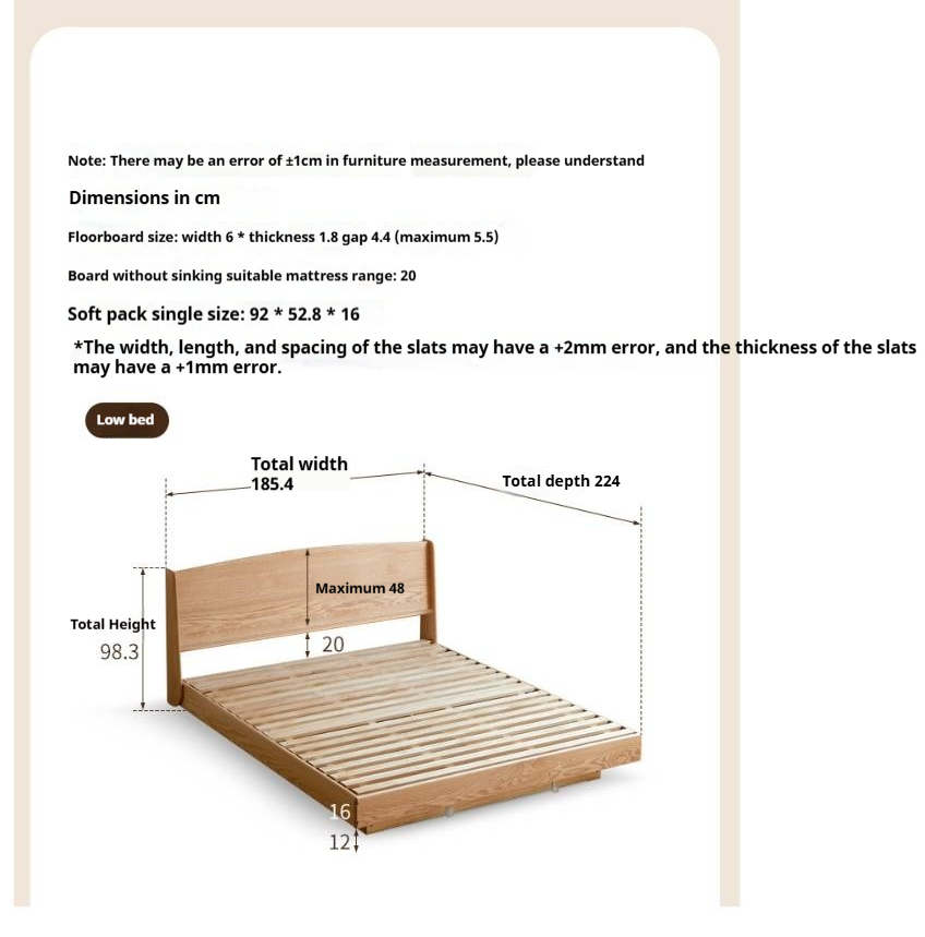 Oak Solid Wood with Upholstered Headboard Luminous Box Bed Cream Style