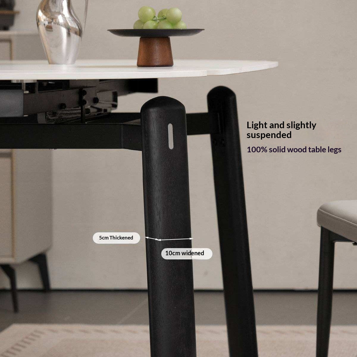 Solid RubberWood Extendable Dining Table with Marble-Look Stone Top and Rounded Corners