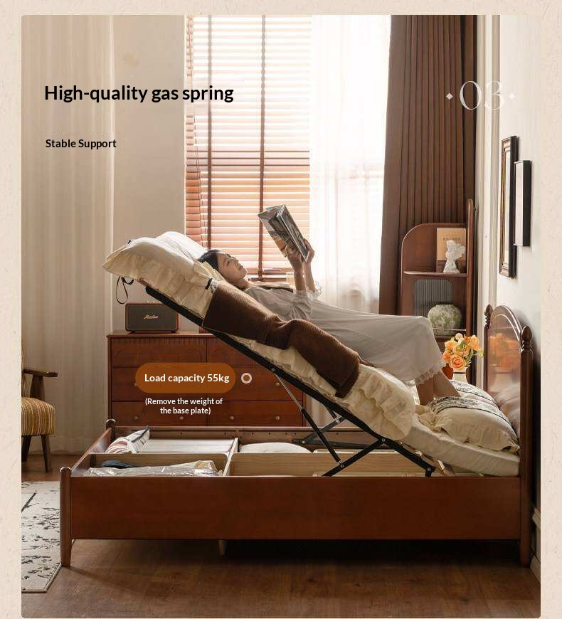 Poplar Solid Wood French Country Arched Panel Bed with Storage Base Box Bed