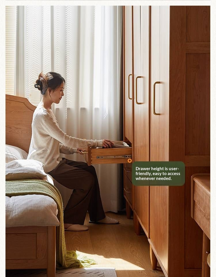 Cherry Solid Wood Wardrobe with Soft Modern Proportions