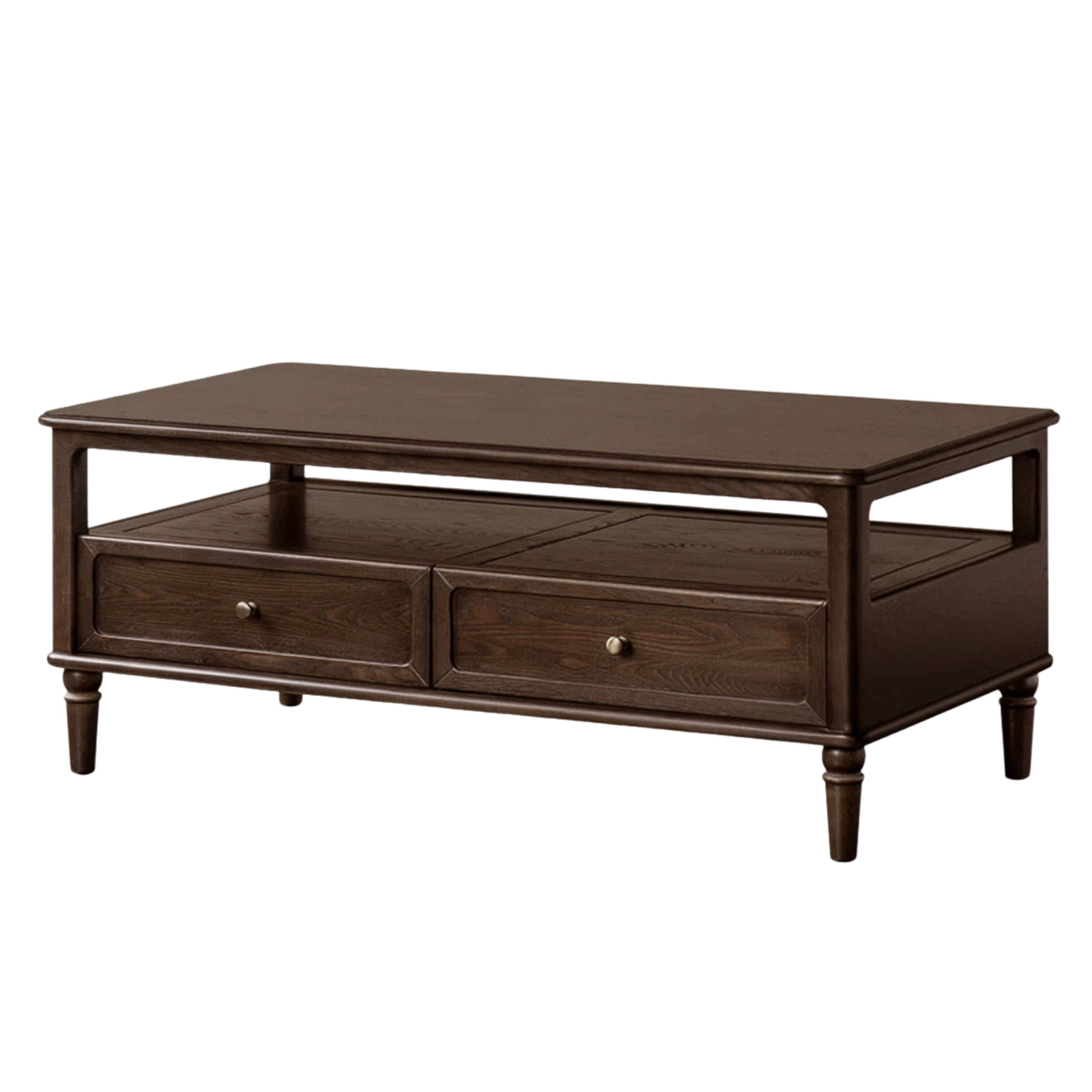 Ash Solid Wood Coffee Table with Drawers and Open Storage