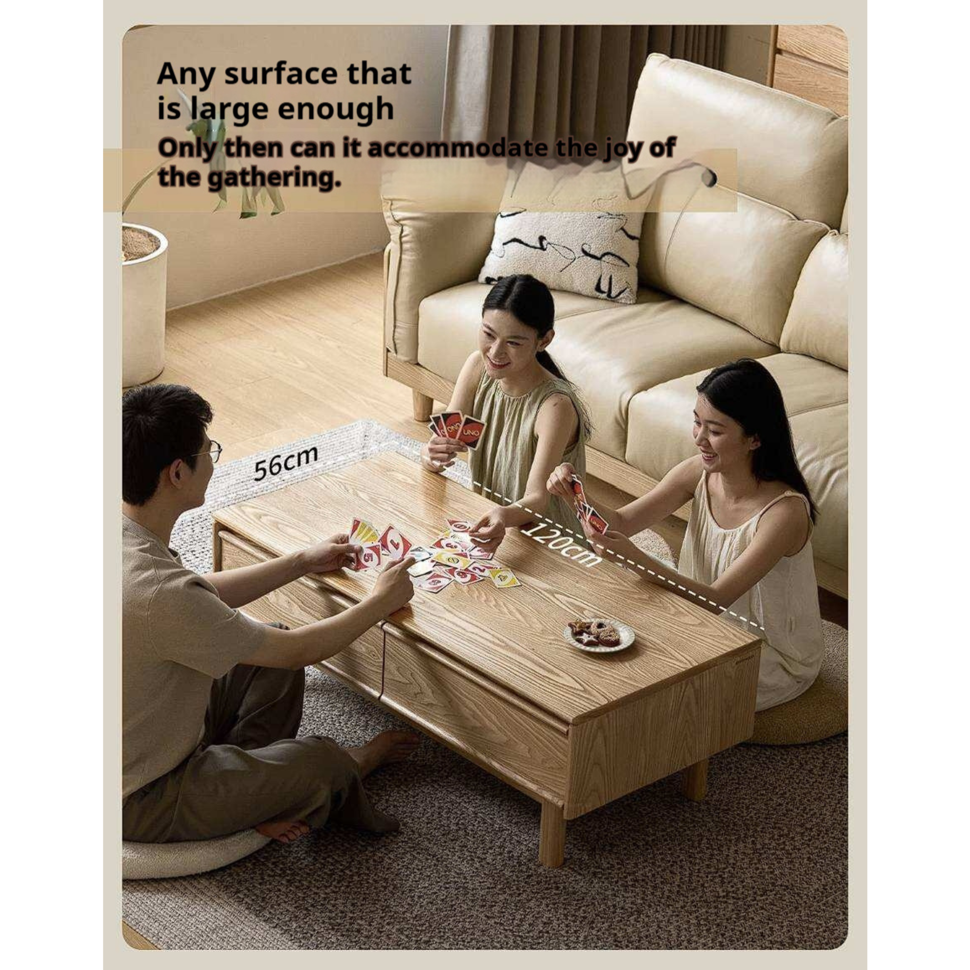 Ash Solid Wood Coffee Table with Beveled Edge, Two Drawers, Tapered Legs