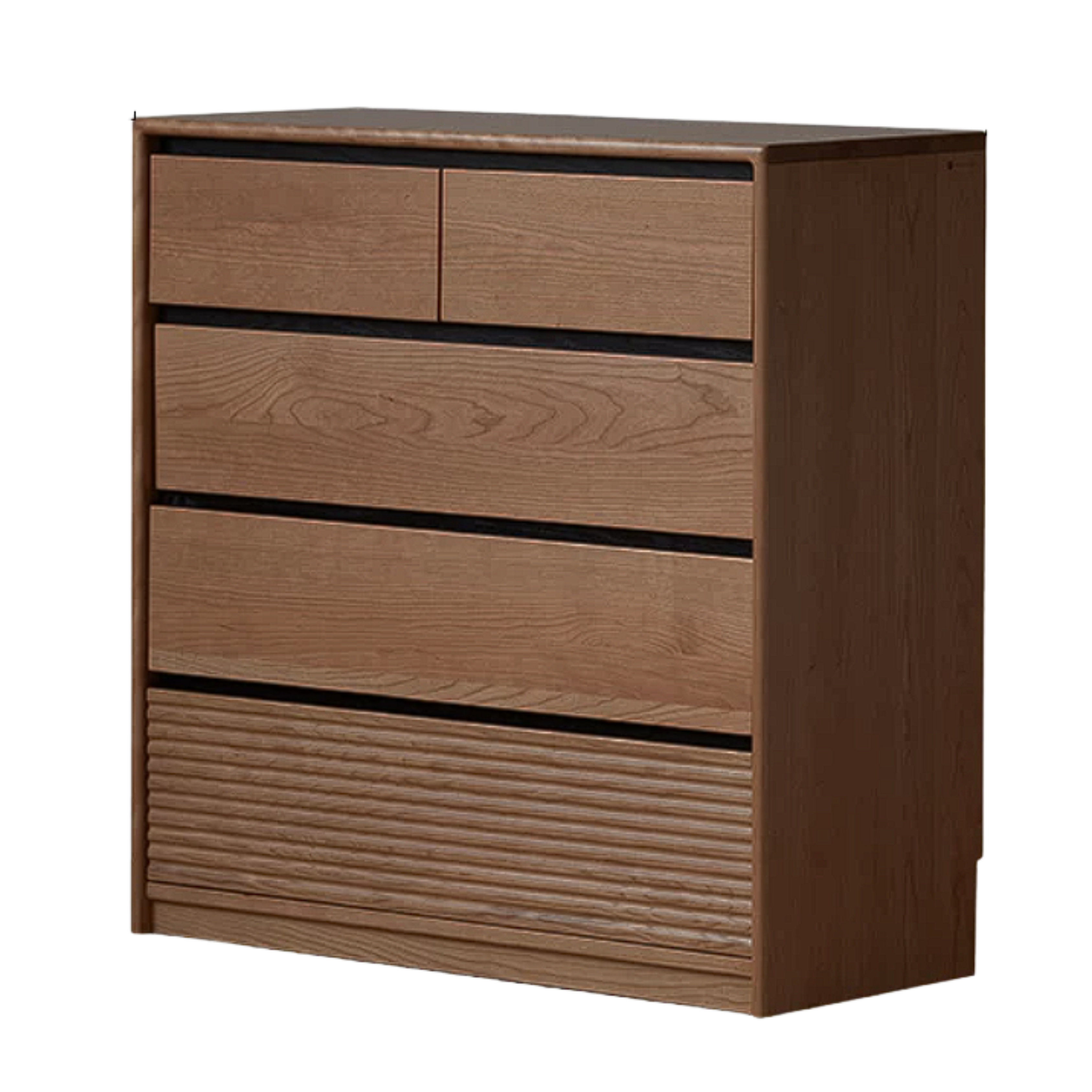 Golden Sandalwood Solid Wood Tiered Dresser with Fluted Base