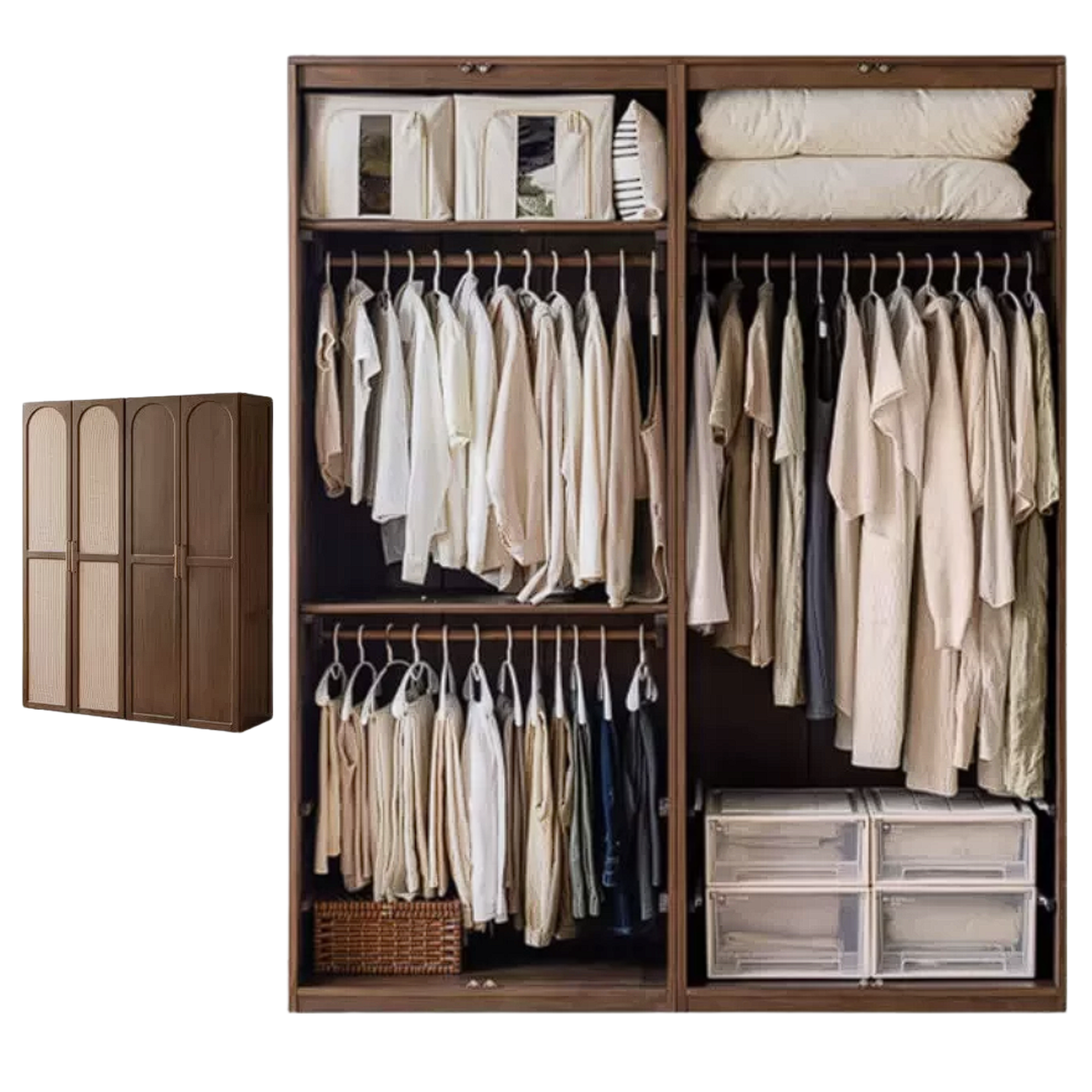 Black Walnut, Sandalwood Solid Wood French Wardrobe