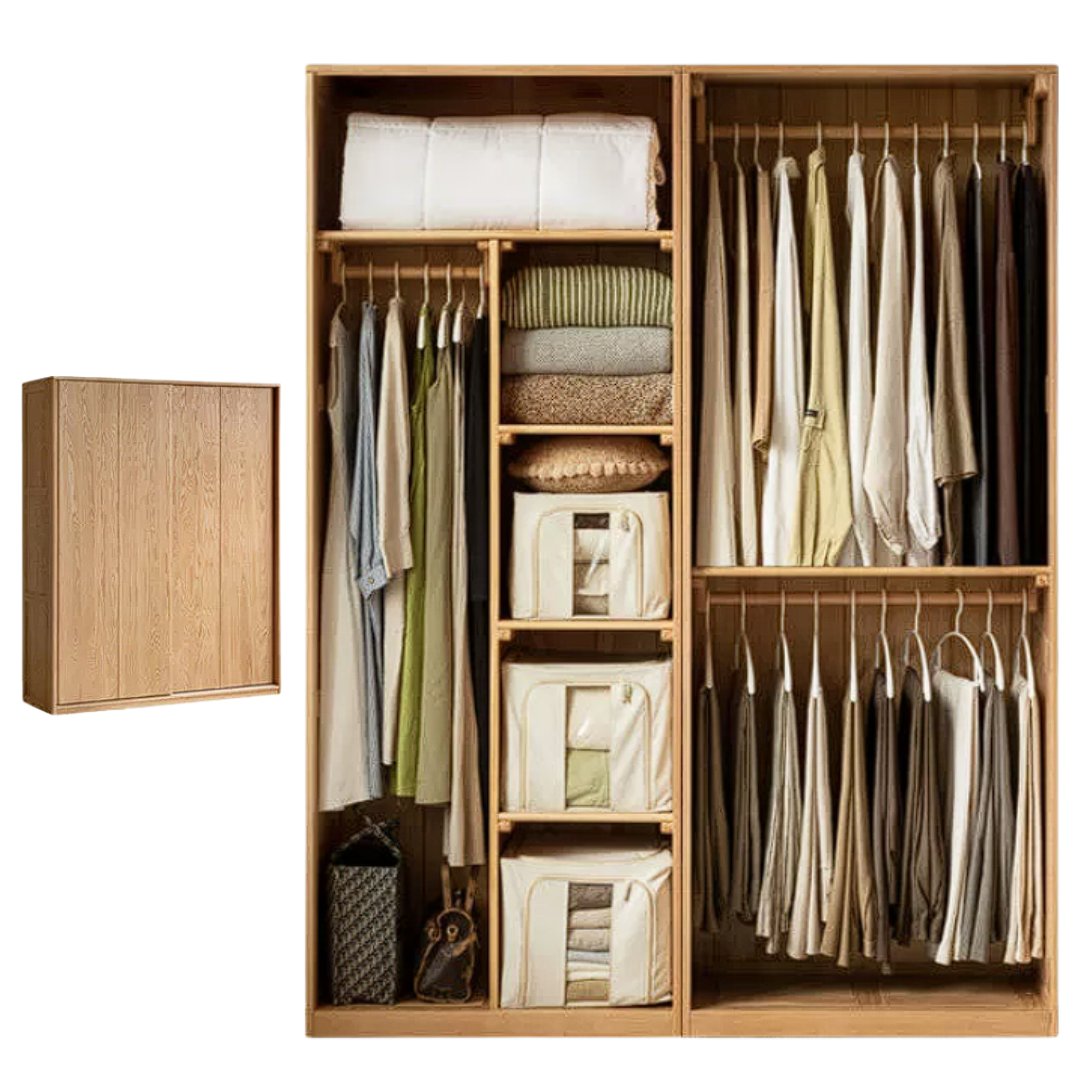 Oak Solid Wood Modern Storage Wardrobe with Casual Style