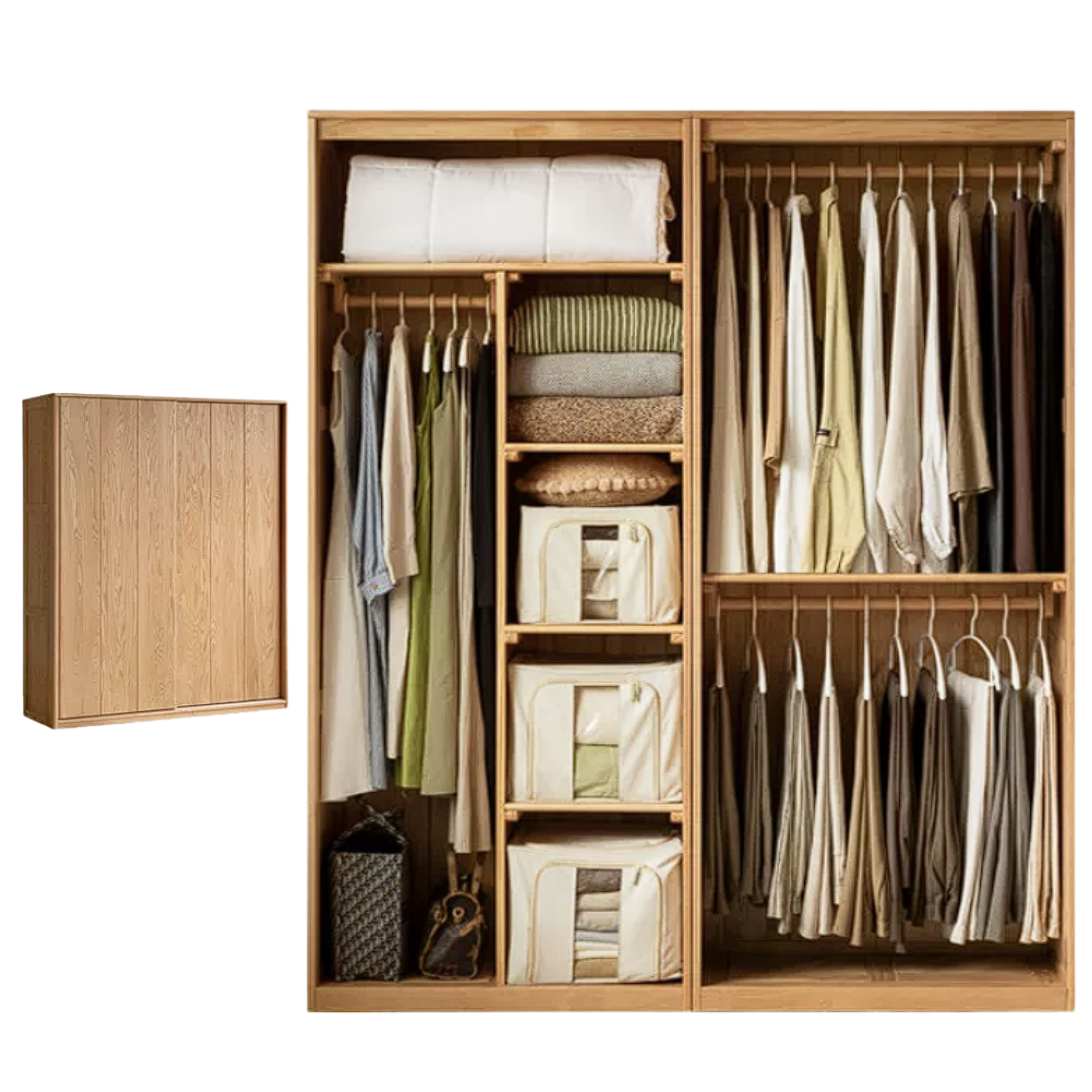 Oak, Ash Solid Wood Wardrobe With Sliding Doors