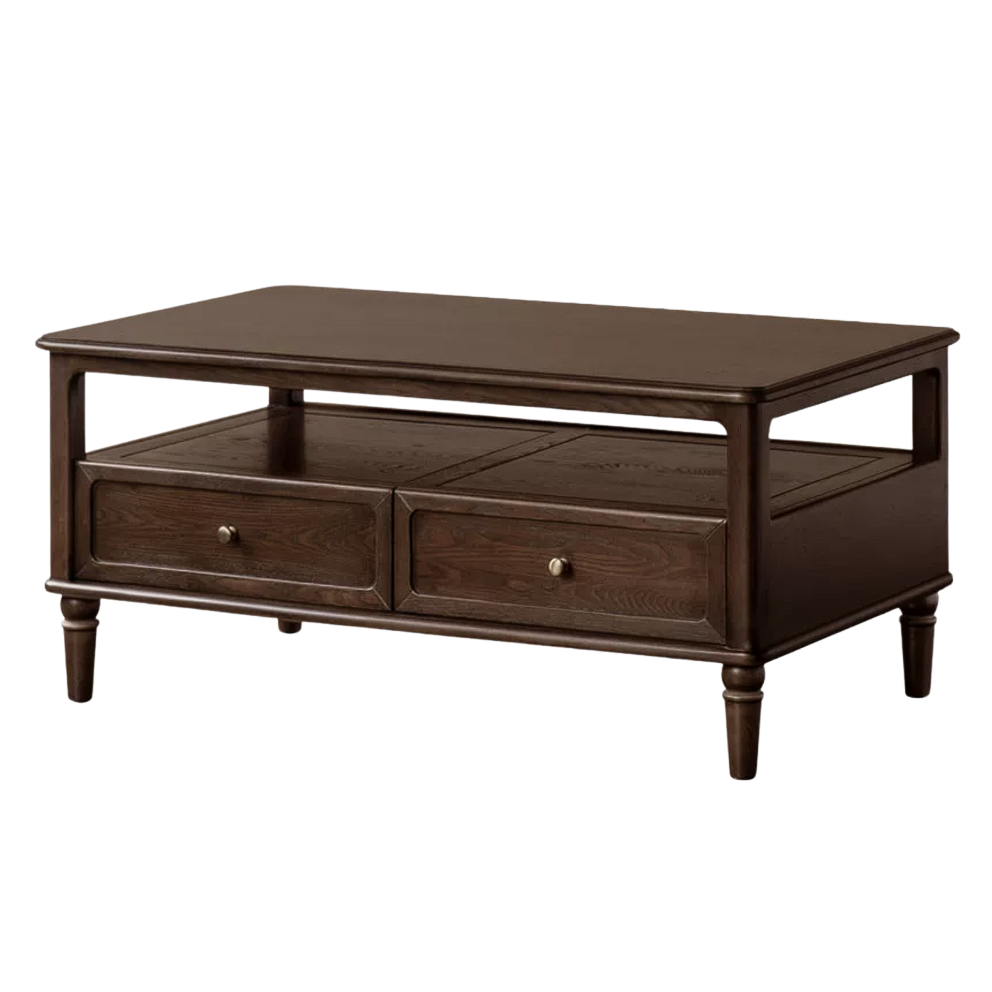Ash Solid Wood Coffee Table with Drawers and Open Storage