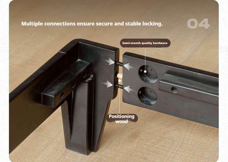 Rubberwood Solid Wood Bed — Modern Minimalist Black Design with Soft Headboard