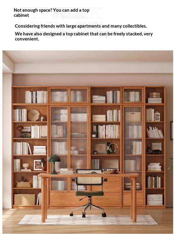 Cherry Wood Combination Bookcase Floor Shelf Glass Door Bookcase