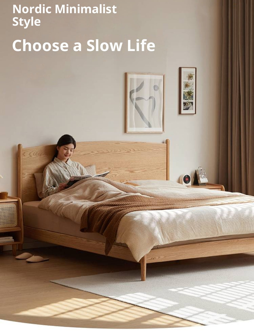 Oak Solid Wood Modern Simple Large Bed