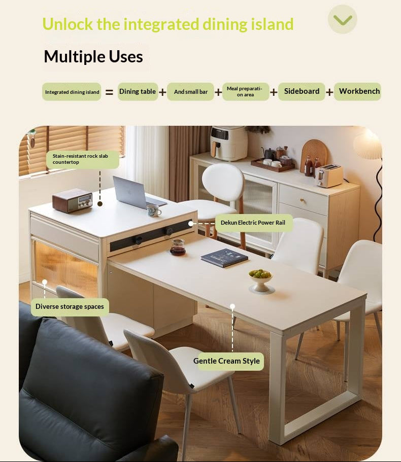 Solid Rubberwood Cream-Style Extendable White Slab Island