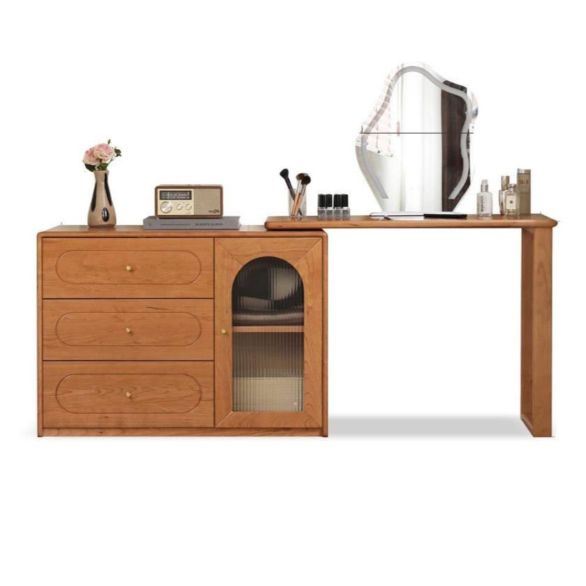 Cherry Solid Wood Retractable French Retro Dressing Table