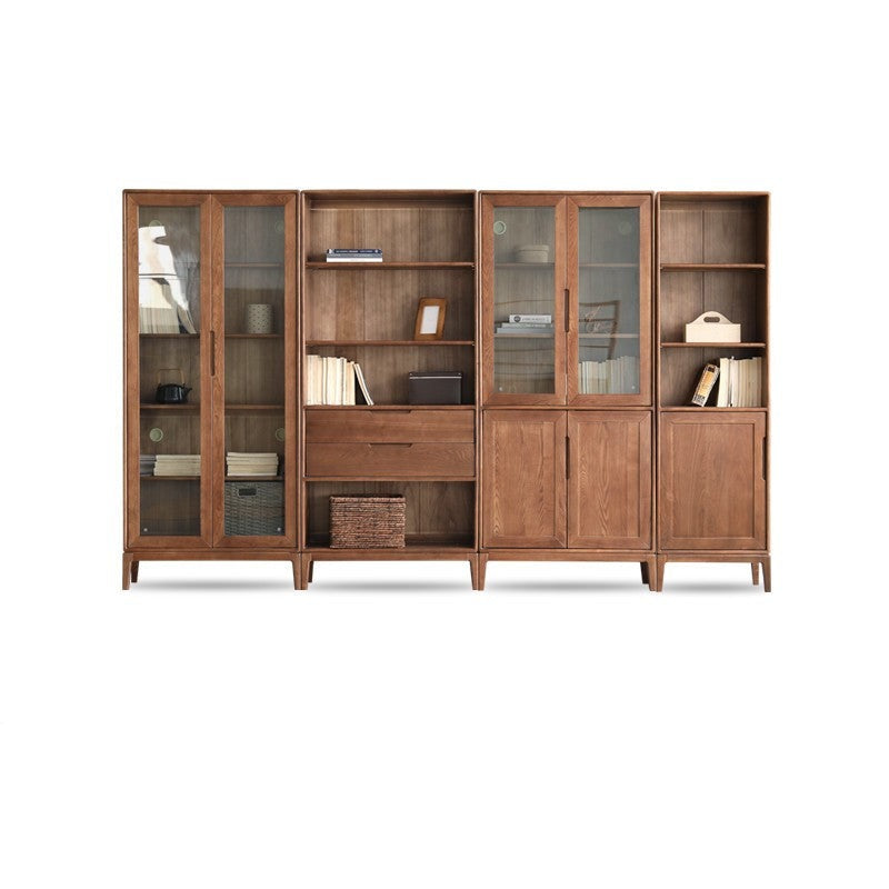 North American black walnut, Ash solid wood combination cdust-proof glass door wall floor-to-ceiling bookshelf<