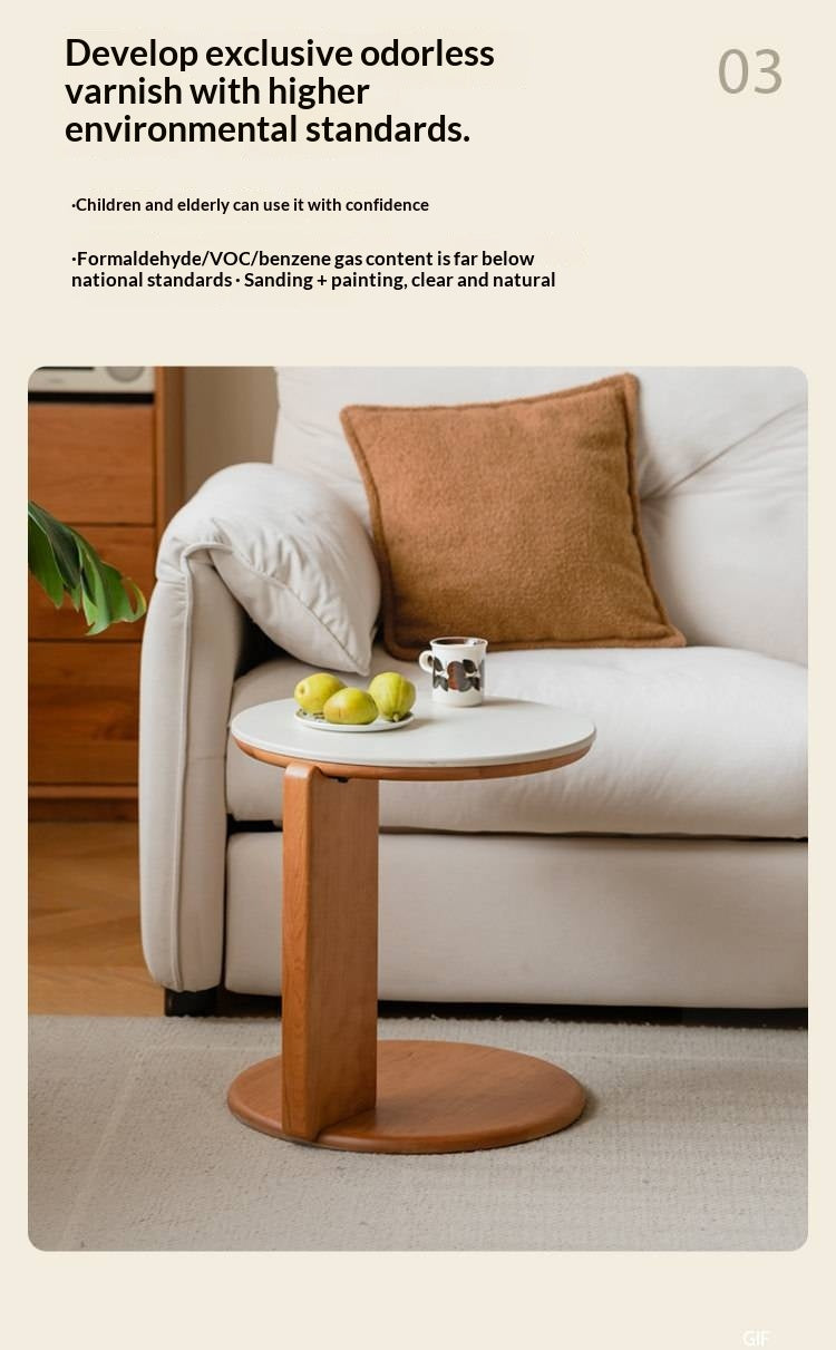 Cherry Solid Wood Round Coffee Table, Side Table