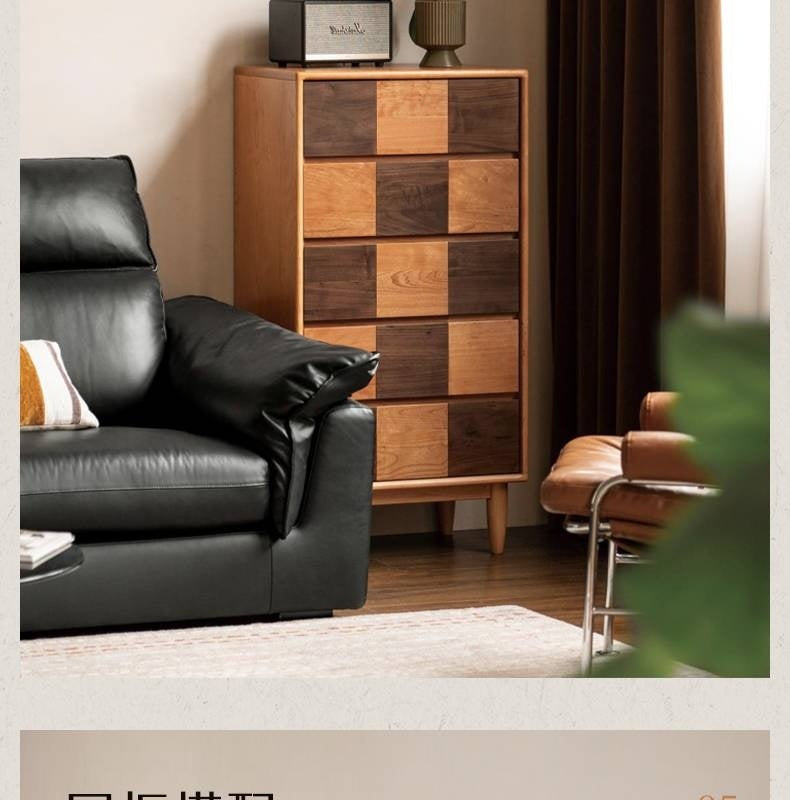 Cherry Solid Wood Retro Chest of Drawers Checkerboard