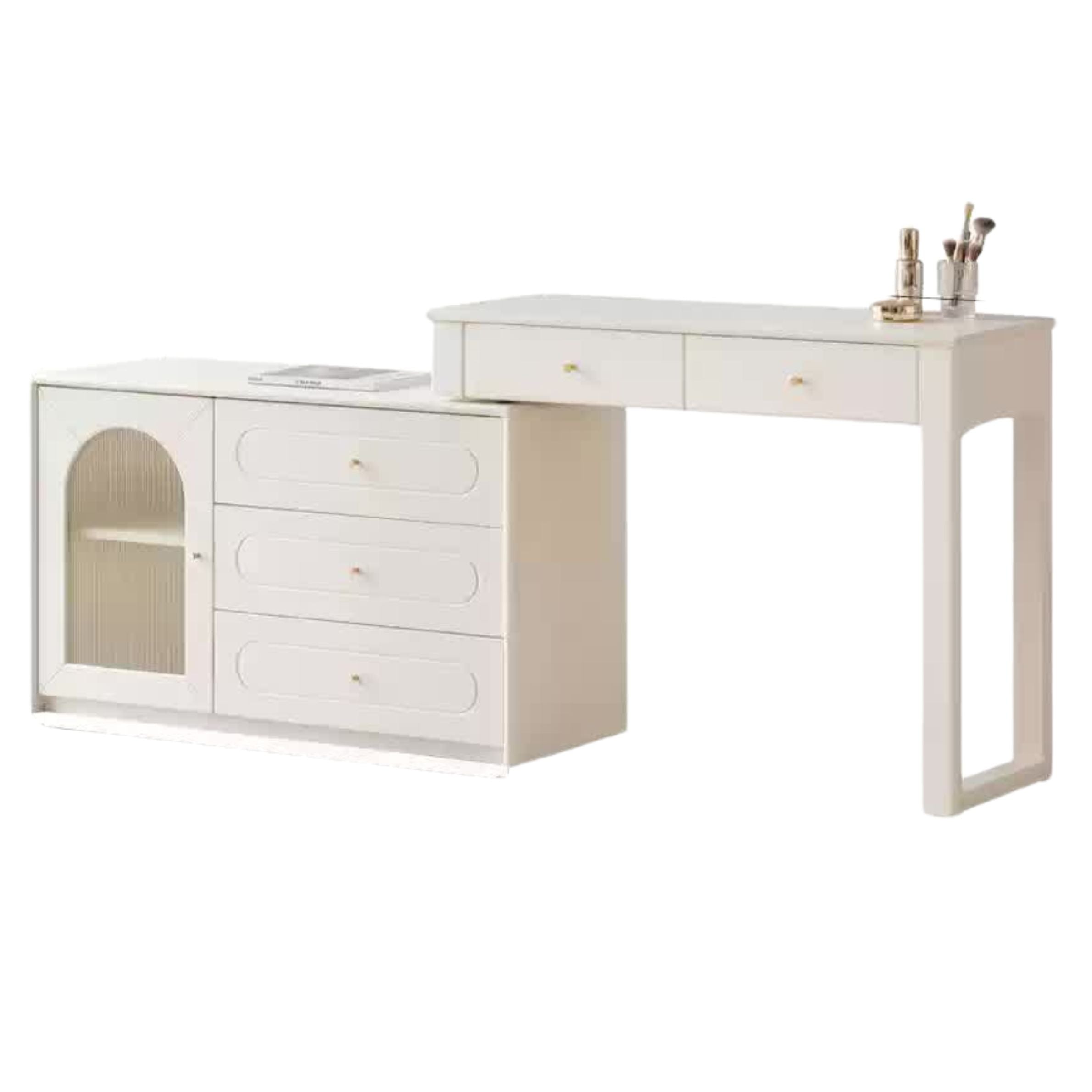 Rubber Solid Wood White Cream Style Dressing Table