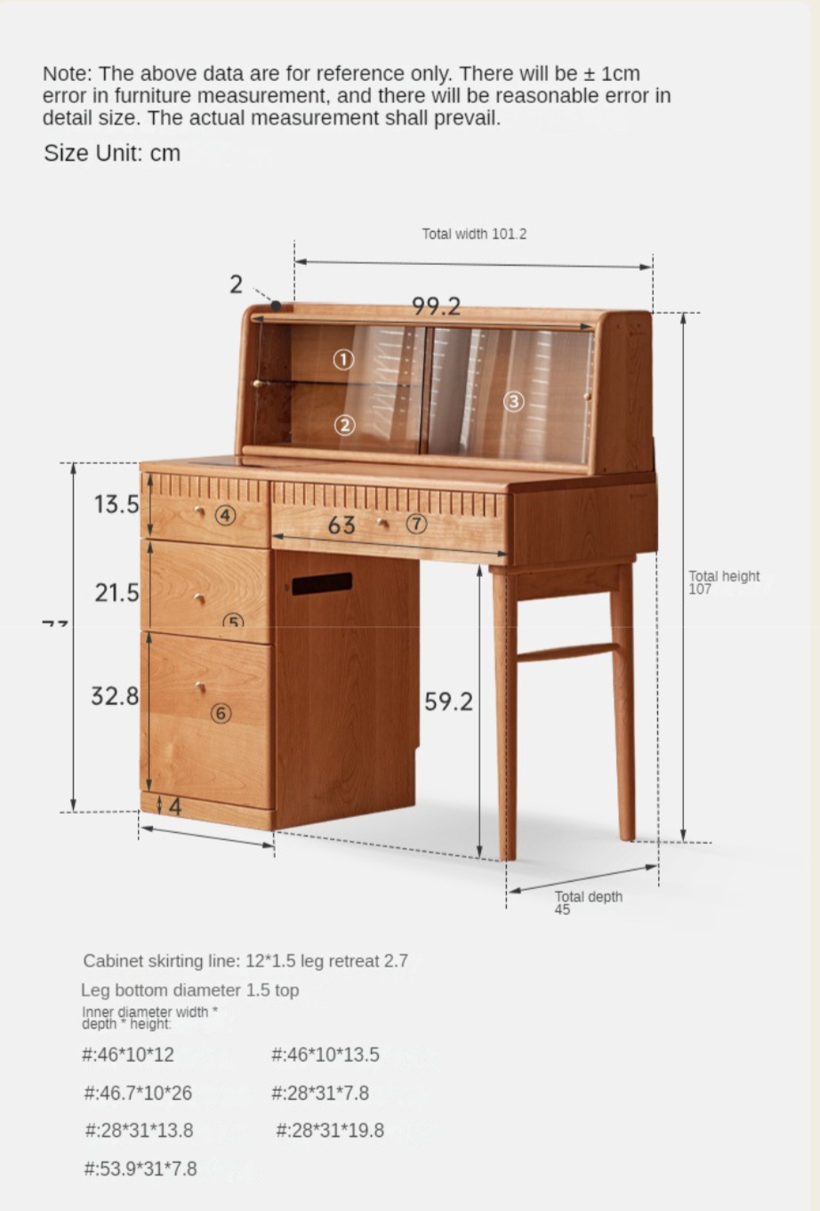 Cherry Wood Retro Dressing Table Cabinet Integrated