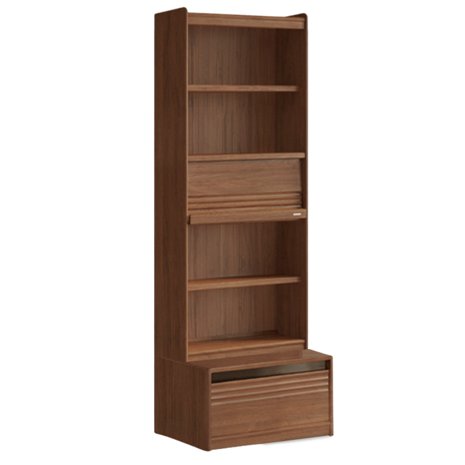 Black Walnut Solid Wood Integrated Wall Bookcase with Floor Display