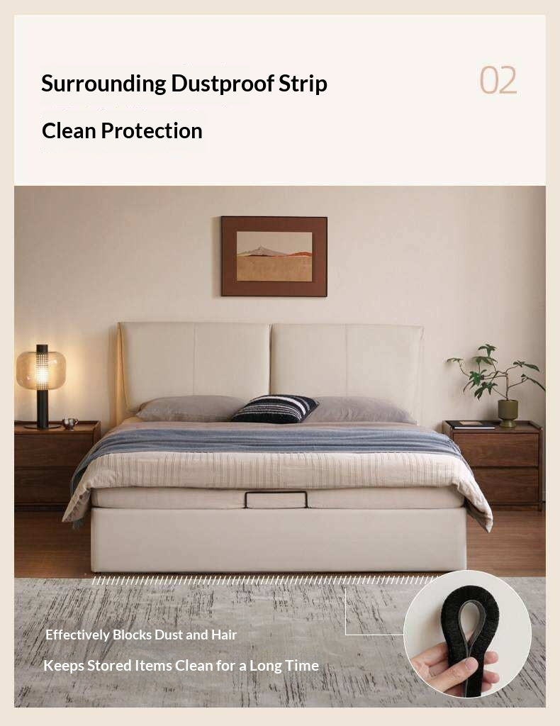 Genuine Leather Upholstered Lift-Up Storage Bed