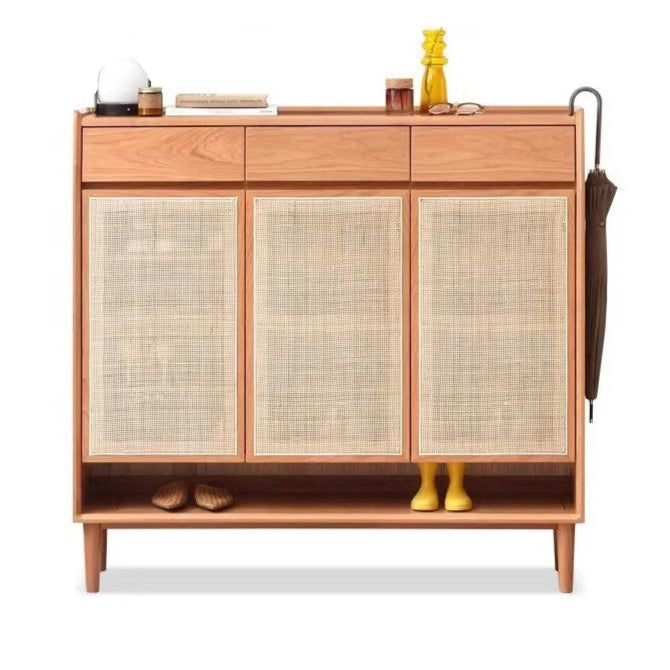 Сherry solid wood rattan locker shoe cabinet