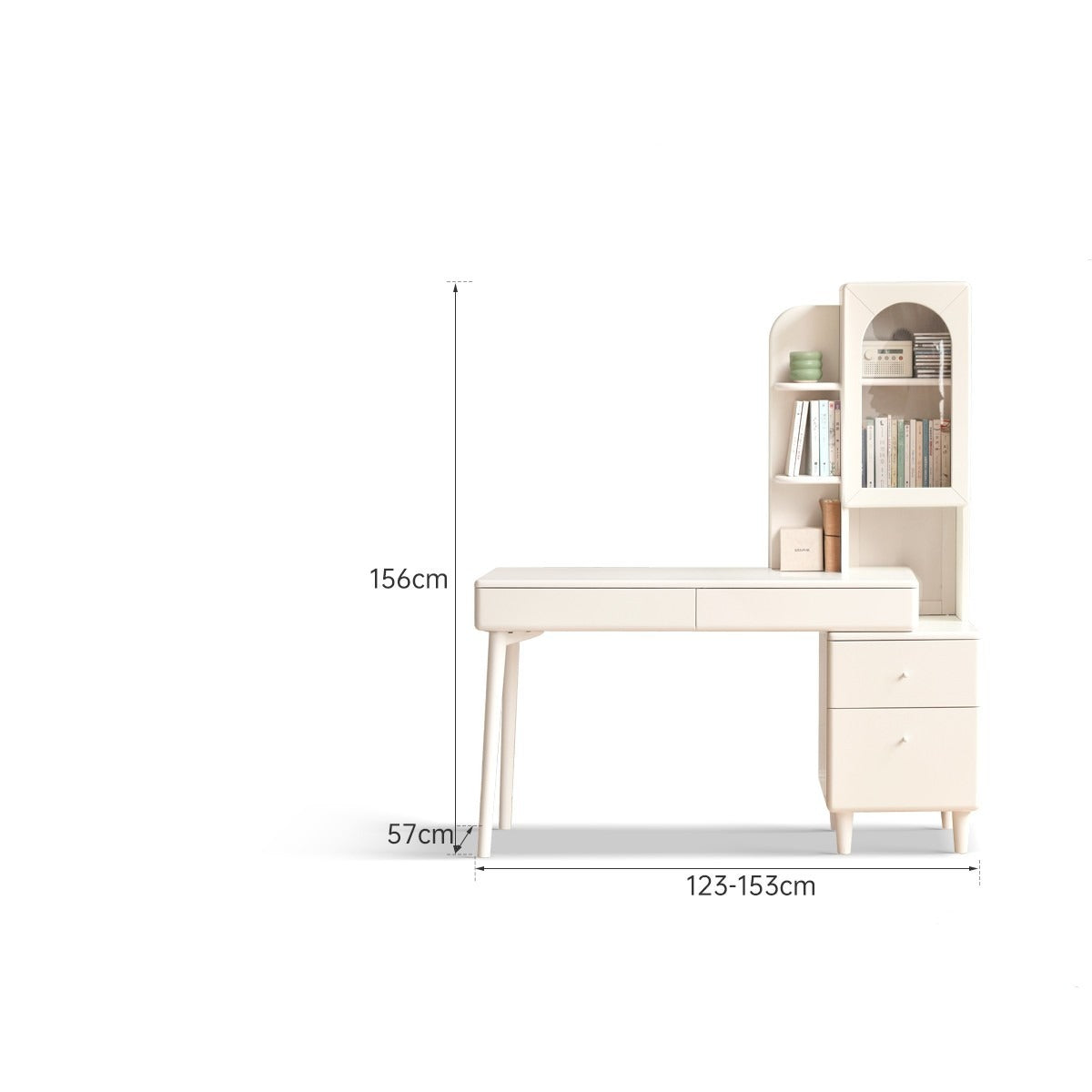 Poplar Solid Wood Retractable Desk and Bookshelf: