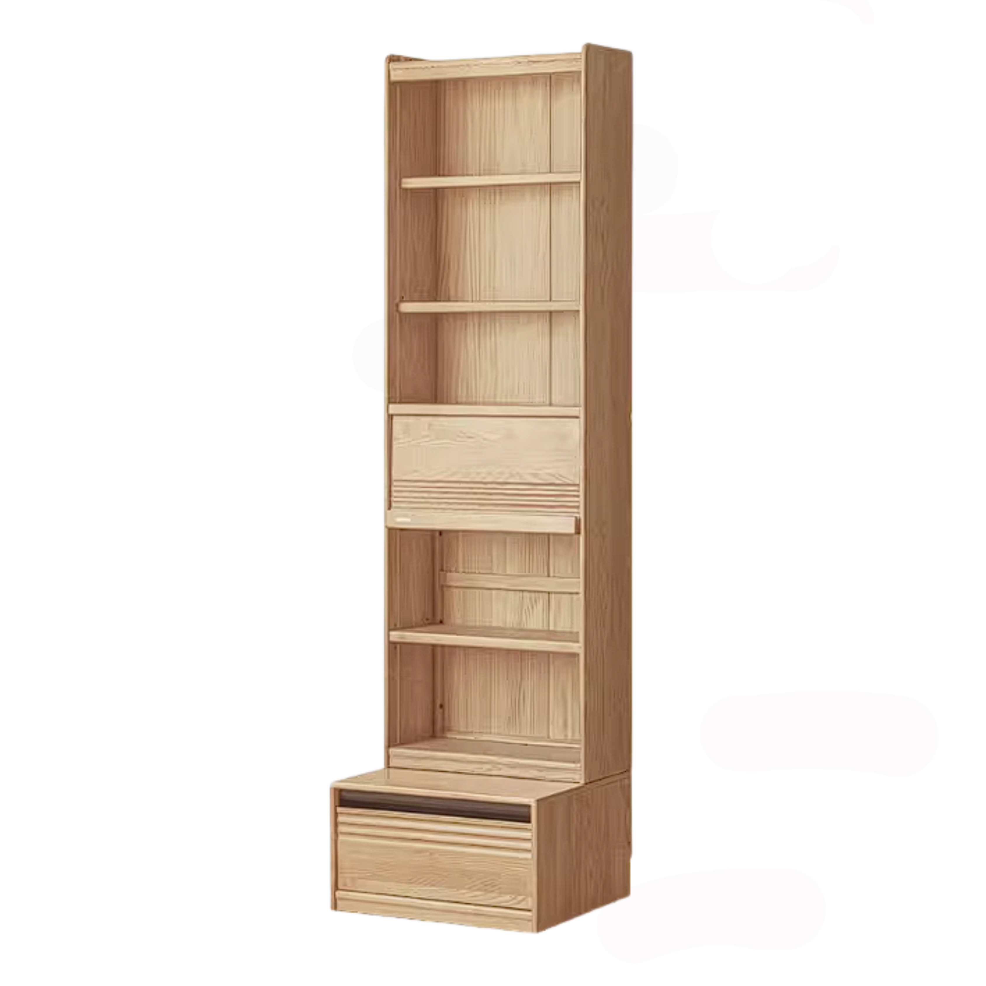 Ash Solid Wood Bookshelf with Wall Mounted Display Cabinet Design