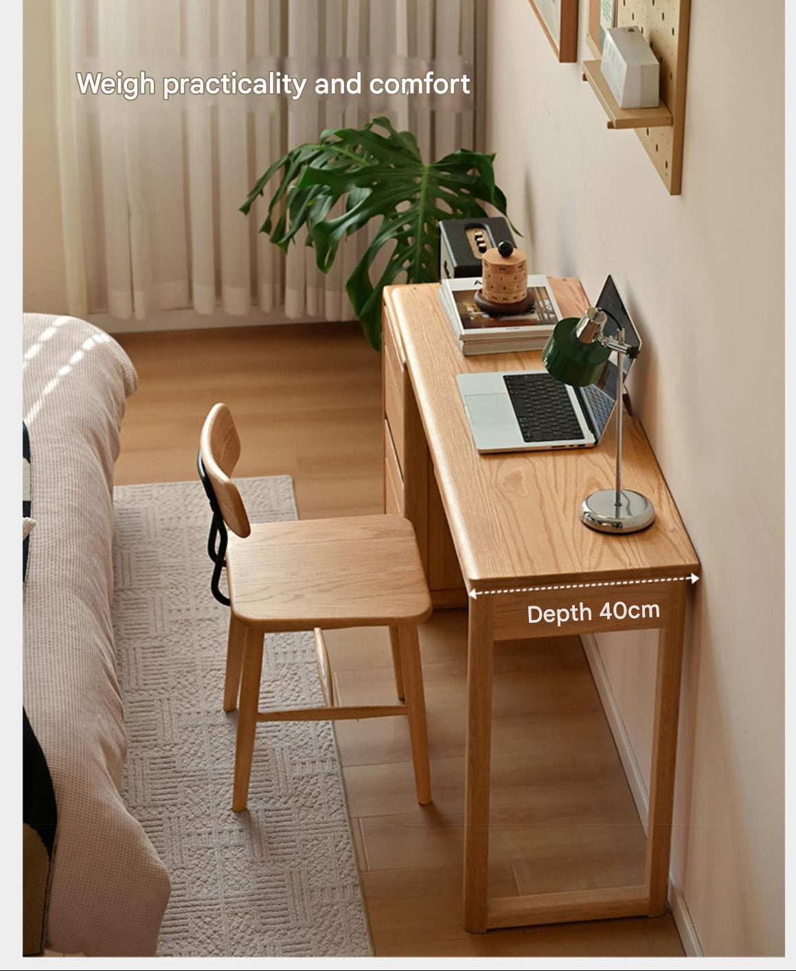 Oak Solid Wood Modern Computer Retractable Table